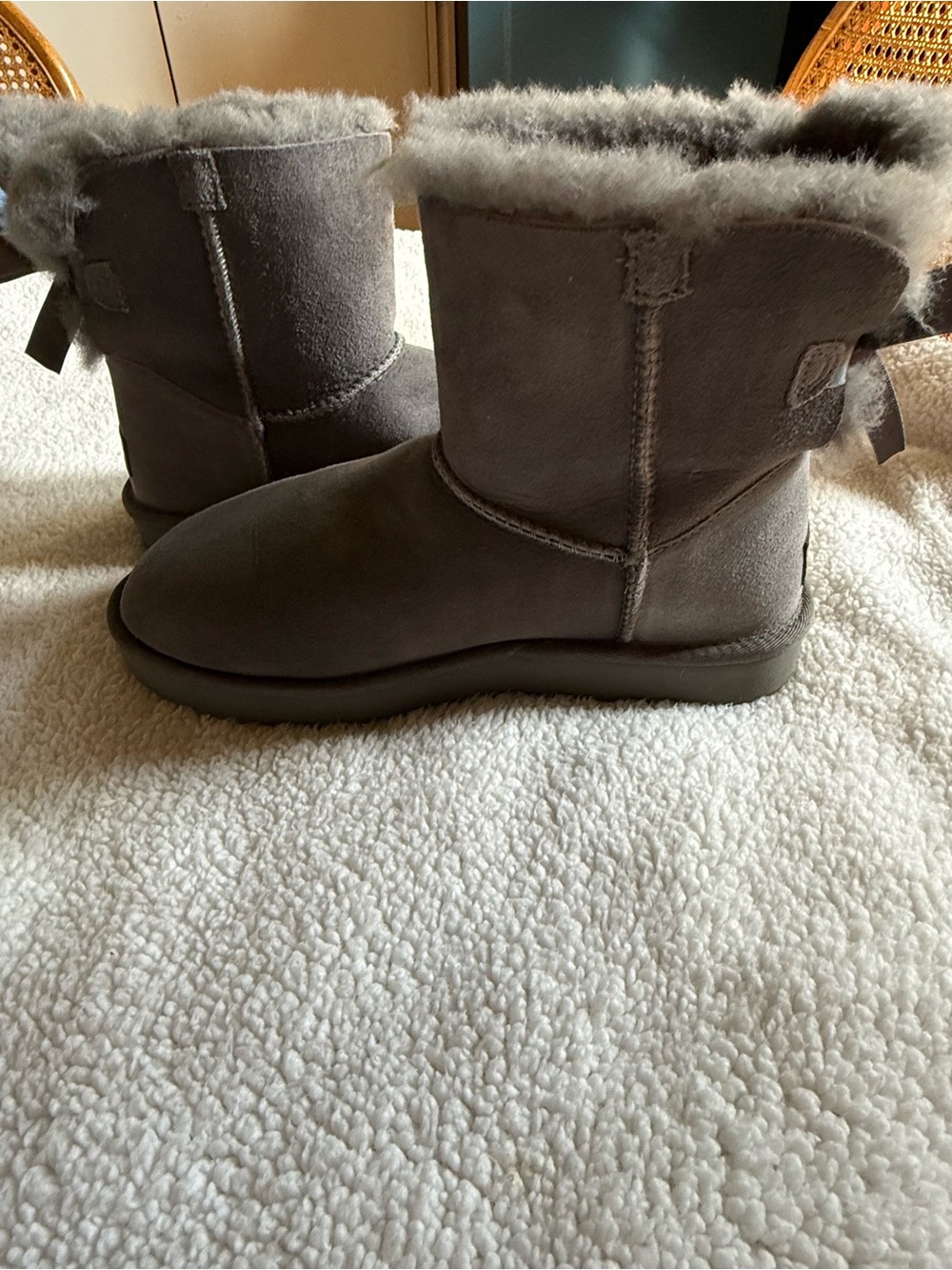 UGG Short Suede Winter Boots in Gray with Shearling Trim